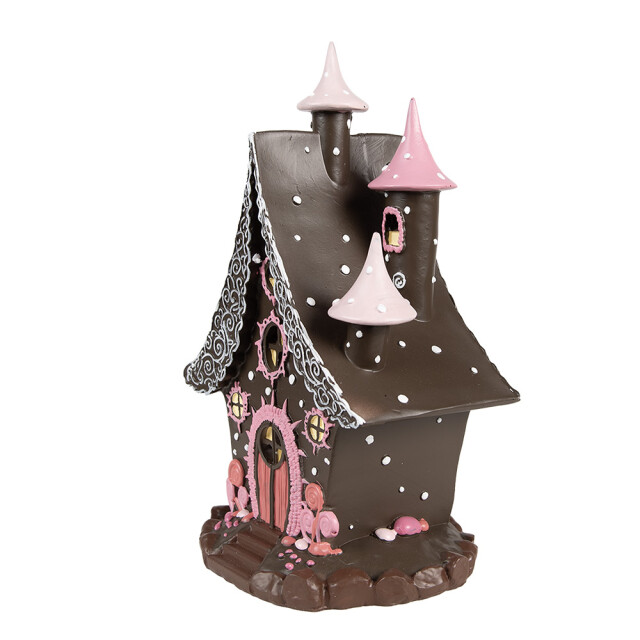 Clayre & Eef Gingerbread house met led 16x13x26 cm roze kunststof 2940336 large
