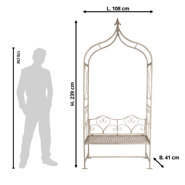 Clayre & Eef Rozenboog met bank 108x41x239 cm ijzer klimplantenrek 2433175 large