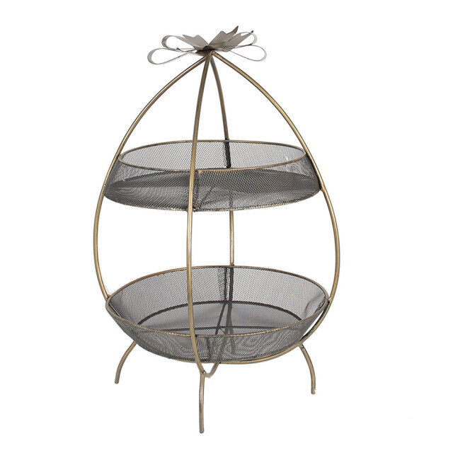 Clayre & Eef Etagère 2 laags Ø 34x51 cm ijzer rond fruitschaal 2765655 large