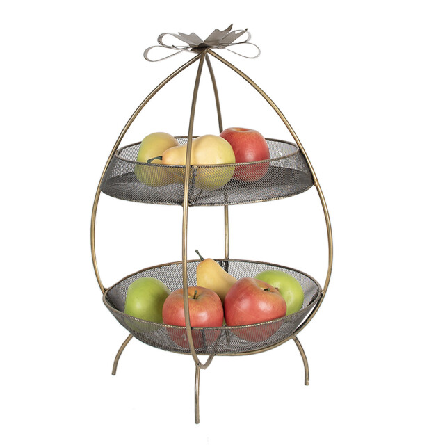Clayre & Eef Etagère 2 laags Ø 34x51 cm ijzer rond fruitschaal 2765655 large
