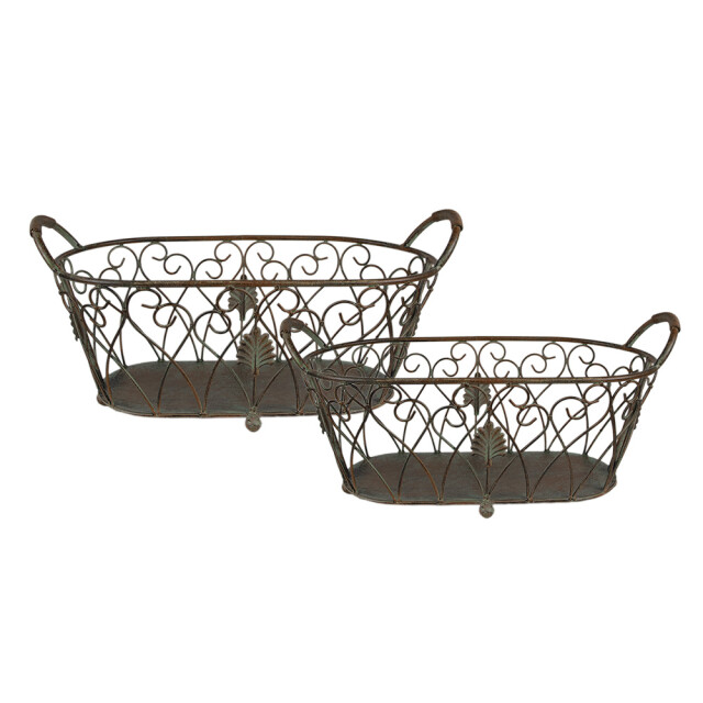 Clayre & Eef Opbergmand set van 2 60x30x26 / 49x23x22 cm bruin ijzer mand 2584457 large