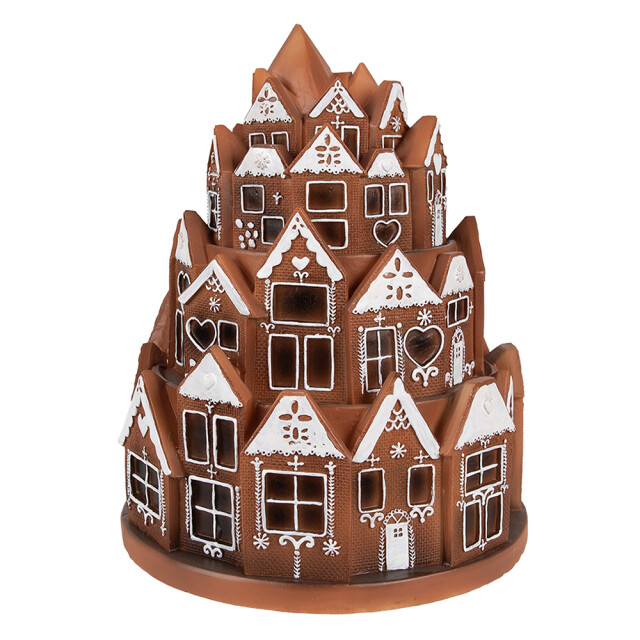 Clayre & Eef Gingerbread house met led Ø 21x26 cm kunststof kerstdecoratie 2927787 large