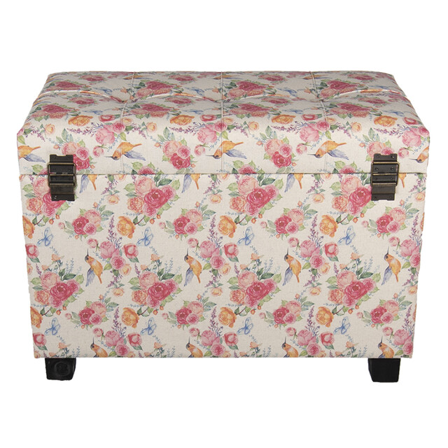 Clayre & Eef Poef 60x36x43 cm hout textiel rechthoek hocker 1089246 large