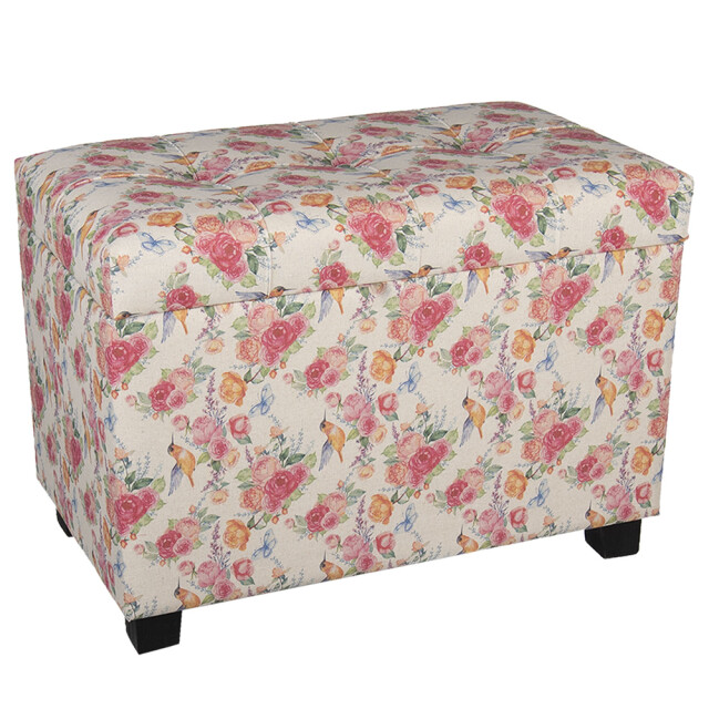 Clayre & Eef Poef 60x36x43 cm hout textiel rechthoek hocker 1089246 large