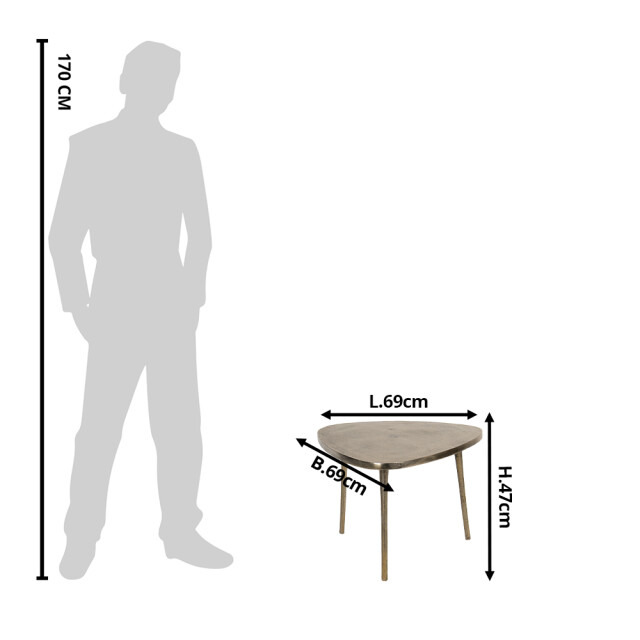 Clayre & Eef Salontafel 69x69x47 cm aluminium driehoek bijzettafel 1218363 large