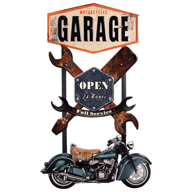 Clayre & Eef Wanddecoratie motor 50x84 cm blauw ijzer motorcycles garage 2230851 large
