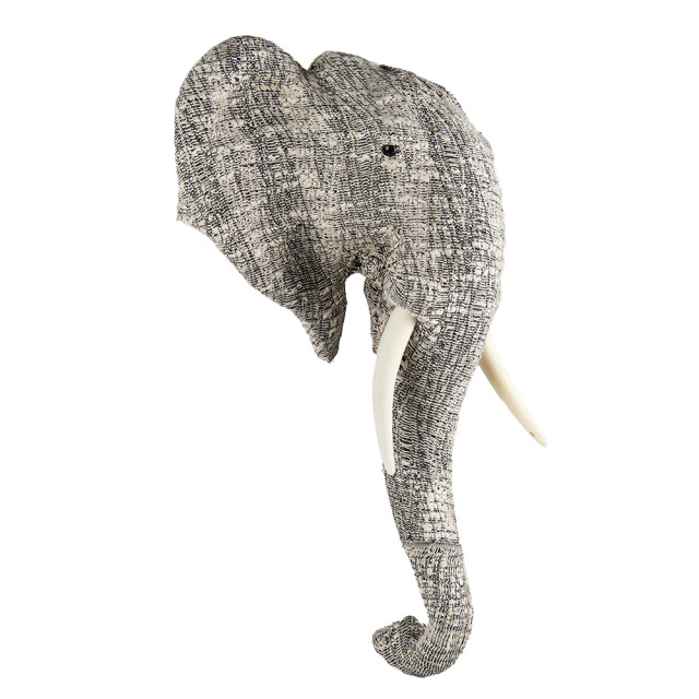 Clayre & Eef Wanddecoratie olifant 75 cm zwart papier ijzer textiel 2229931 large