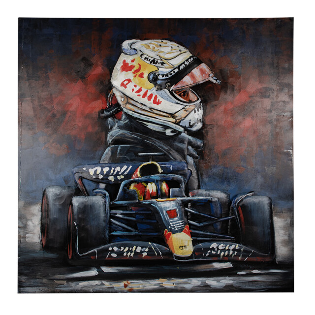 Clayre & Eef 3d schilderijen metaal 100x100 cm rood ijzer racecar 2827118 large