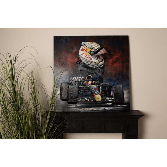 Clayre & Eef 3d schilderijen metaal 100x100 cm rood ijzer racecar 2827118 large