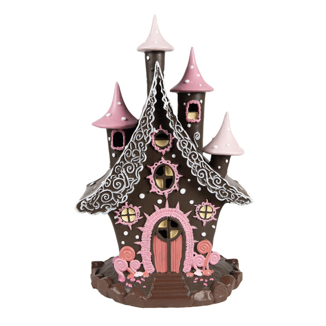 Clayre & Eef Gingerbread house met led 16x13x26 cm roze kunststof 2940336 large