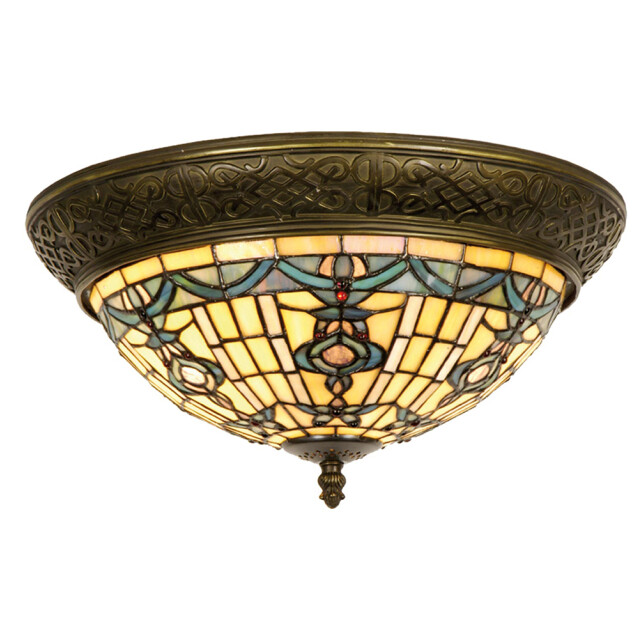 LumiLamp Plafondlamp tiffany Ø 38x19 cm blauw glas driehoek plafonniere 1116263 large