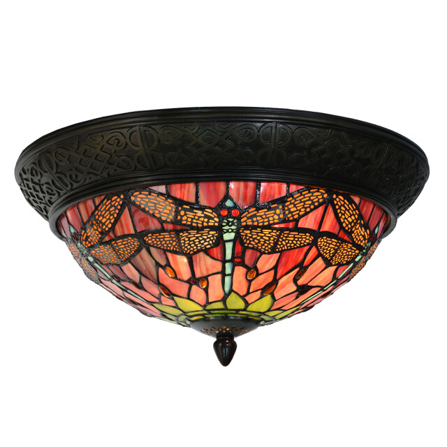 LumiLamp Plafondlamp tiffany Ø 38x19 cm groen glas driehoek libelle 1116264 large