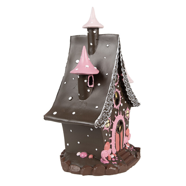 Clayre & Eef Gingerbread house met led 16x13x26 cm roze kunststof 2940336 large