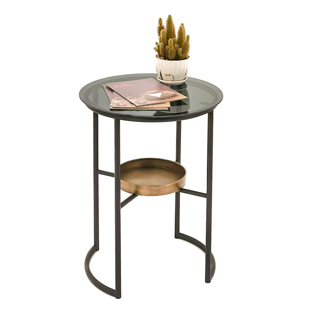 Clayre & Eef Bijzettafel Ø 43x55 cm ijzer glas 1975433 large
