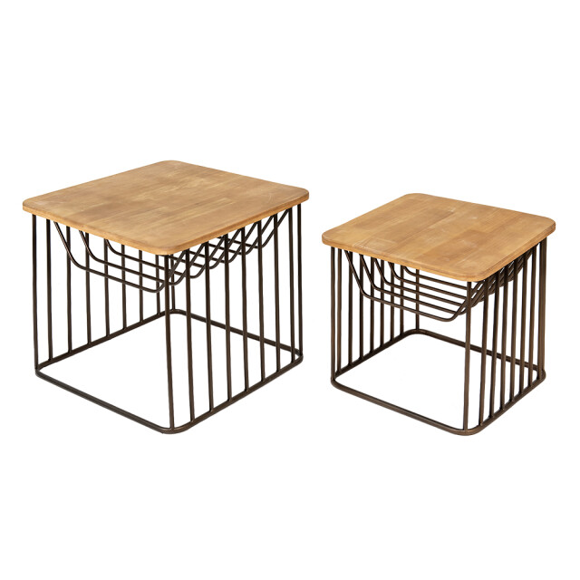 Clayre & Eef Bijzettafel set van 2 ijzer hout salontafel 1975432 large