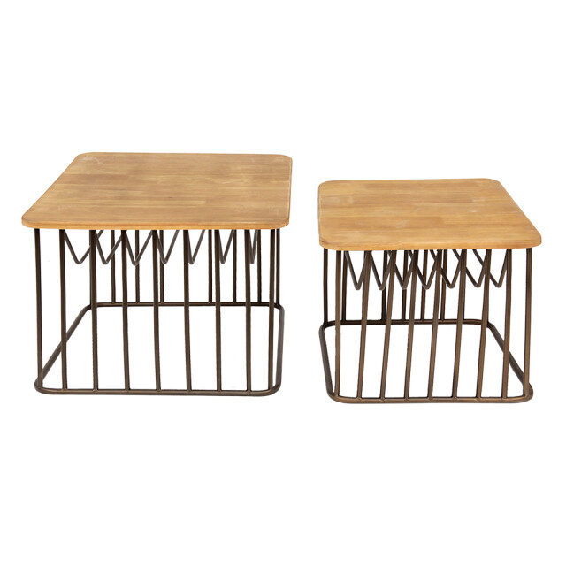 Clayre & Eef Bijzettafel set van 2 ijzer hout salontafel 1975432 large
