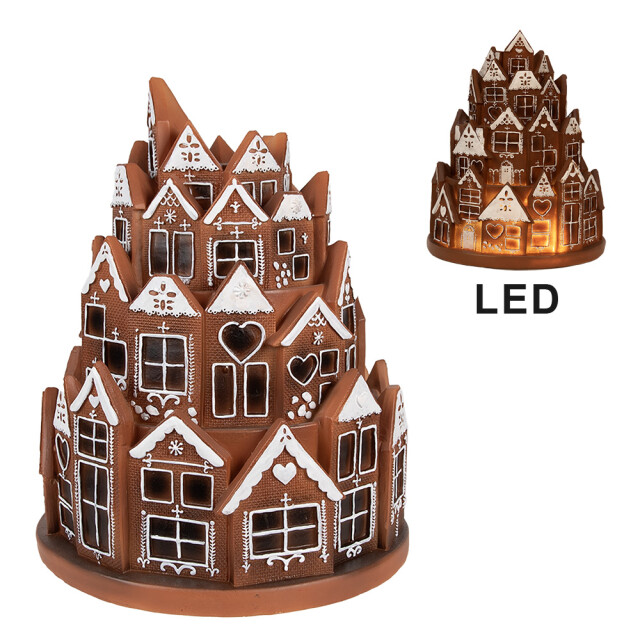 Clayre & Eef Gingerbread house met led Ø 21x26 cm kunststof kerstdecoratie 2927787 large