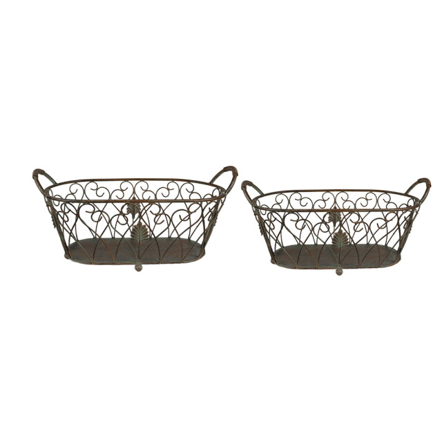 Clayre & Eef Opbergmand set van 2 60x30x26 / 49x23x22 cm bruin ijzer mand 2584457 large