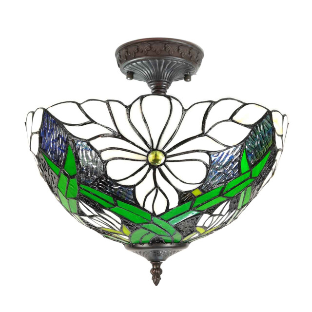 LumiLamp Plafondlamp tiffany Ø 36x35 cm groen kunststof glas plafonniere 1980512 large