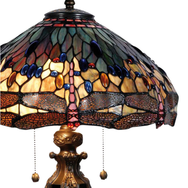LumiLamp Tiffany tafellamp Ø 42x64 cm bruin glas driehoek libelle tiffany 1088464 large
