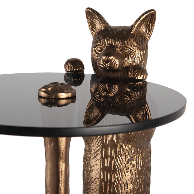 Clayre & Eef Bijzettafel kat 51x36x30 cm zwart aluminium 1306718 large