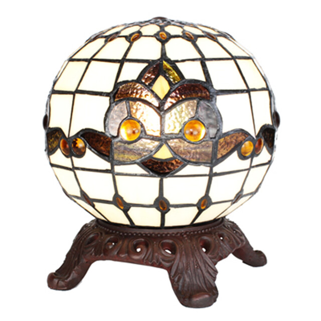 LumiLamp Tiffany tafellamp Ø 20x25 cm zwart glas rond tiffany bureaulamp 2201432 large