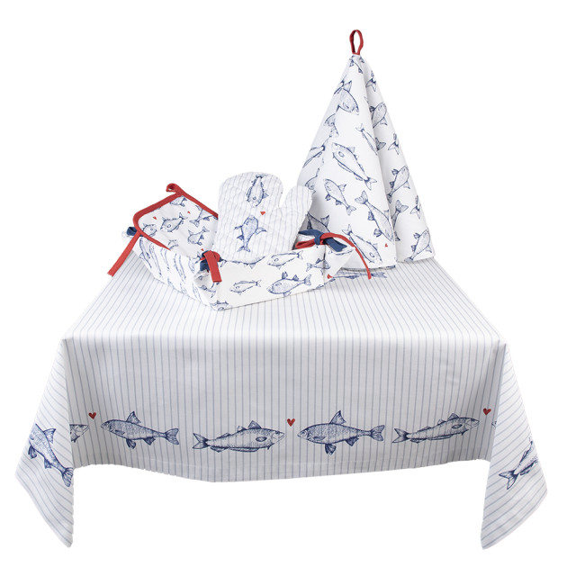 Clayre & Eef Ovenwant 18x30 cm blauw katoen vissen ovenhandschoen 2678266 large