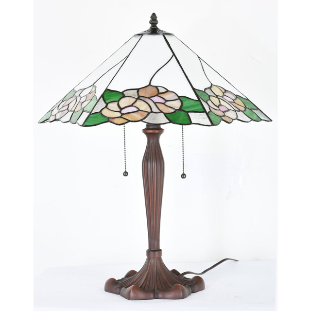 LumiLamp Tiffany tafellamp 44x61x64 cm groen glas kunststof rond bloemen 2201430 large