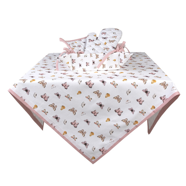 Clayre & Eef Tafelkleed 150x250 cm roze katoen rechthoek vlinders 2336284 large