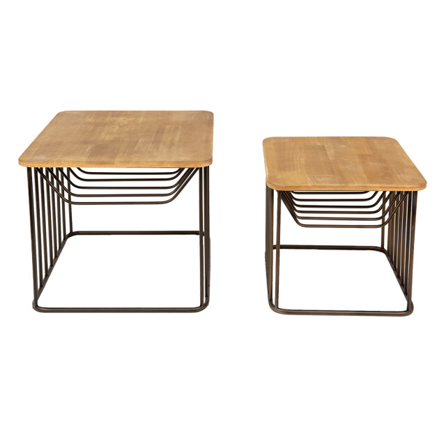 Clayre & Eef Bijzettafel set van 2 ijzer hout salontafel 1975432 large