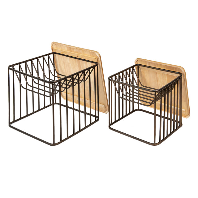 Clayre & Eef Bijzettafel set van 2 ijzer hout salontafel 1975432 large