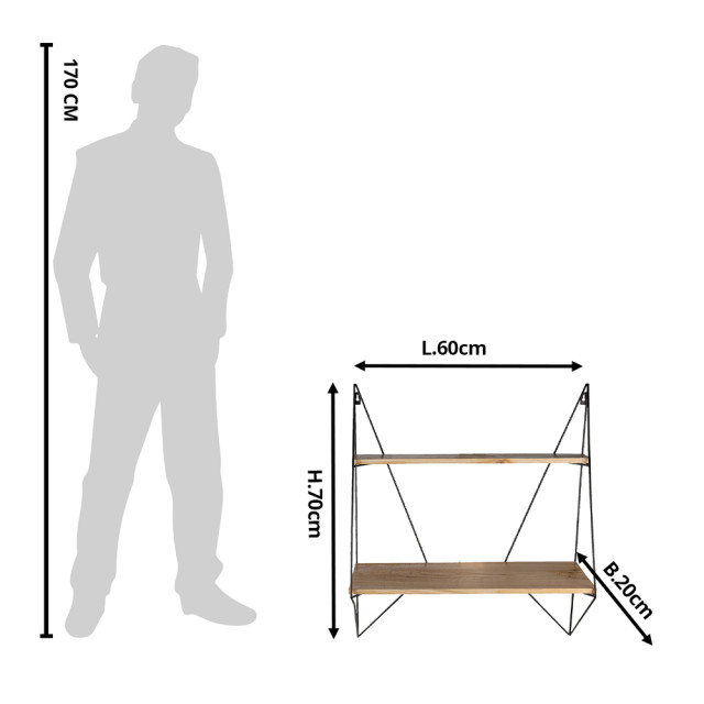 Clayre & Eef Wandrek 60x20x70 cm ijzer hout muurrek 1365249 large