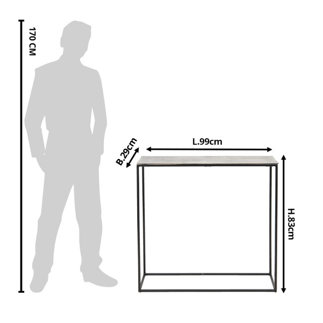 Clayre & Eef Sidetable 99x29x83 cm aluminium rechthoek wandtafel 1161842 large
