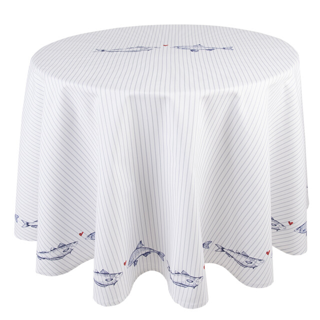 Clayre & Eef Tafelkleed Ø 170 cm blauw katoen rond vissen tafellaken 2336304 large