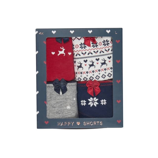 Happy Shorts Dames kerst slips 4-pack rood/wit/grijs/blauw HS-1046 large