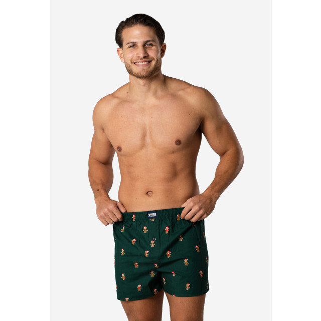 Happy Shorts Heren wijde boxershorts kerst print gingerbread men green HS-1071 large