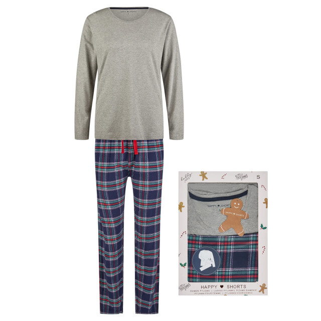 Happy Shorts Dames kerst pyjama set shirt + broek giftbox flanel geruit HS-1053 large