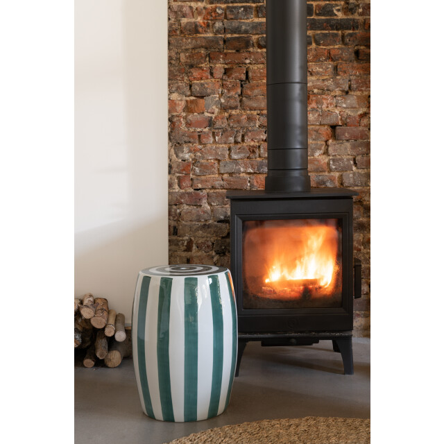 J-Line kruk listra strepen porselein groen/wit 32x32x45cm 3002641 large