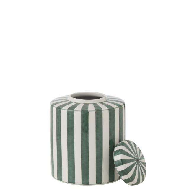J-Line urne listra strepen porselein groen/wit 20x20x24cm 3002638 large