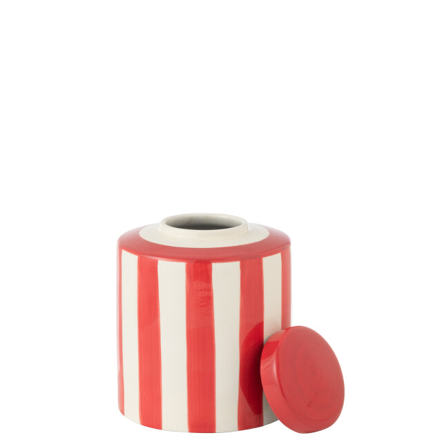 J-Line urne listra strepen porselein rood/wit 20x20x24cm 3002636 large
