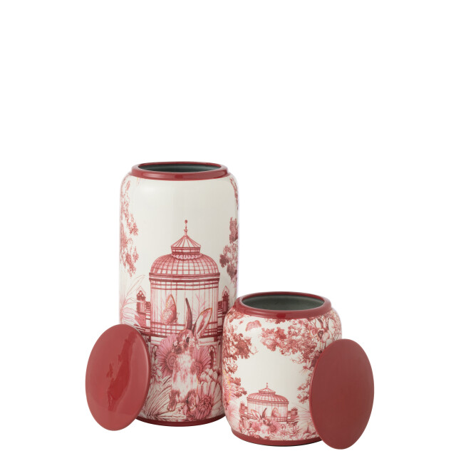J-Line pot moriko rond porselein rood/wit large 16x16x38cm 3002630 large