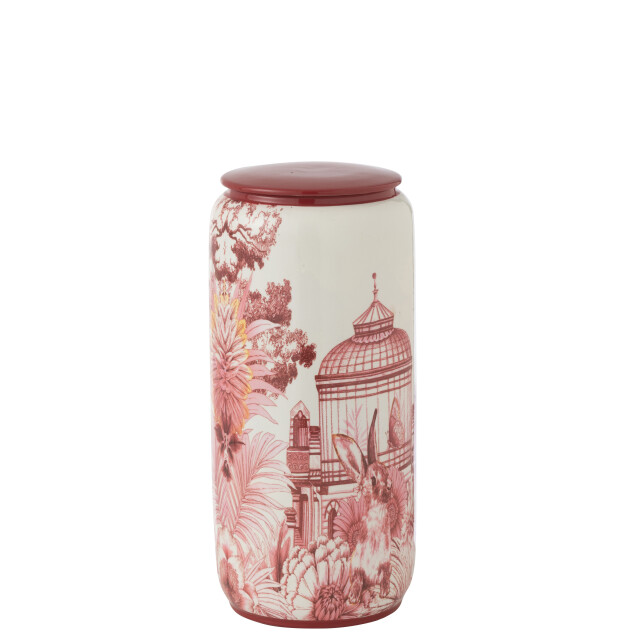 J-Line pot moriko rond porselein rood/wit large 16x16x38cm 3002630 large