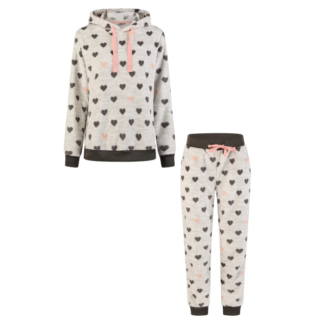 By Louise Dames huispak loungewear fleece incl capuchon hartjes BL-422-02 large