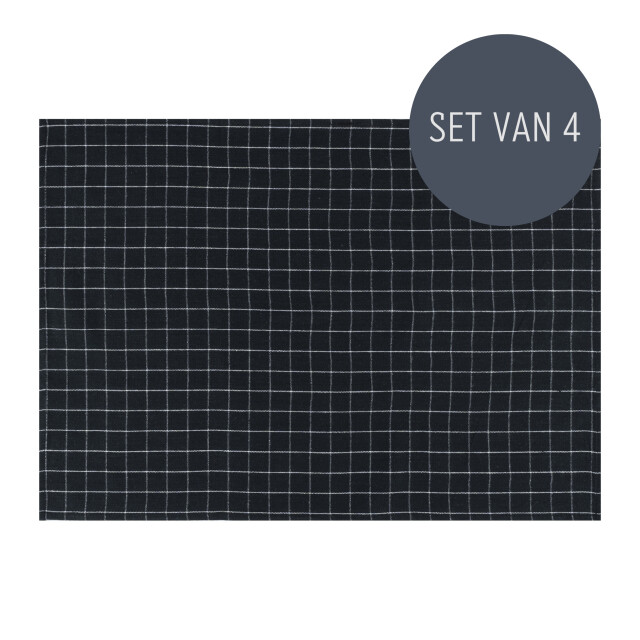 Krumble Theedoek met ruitpatroon klein zwart set van 4 3016917 large