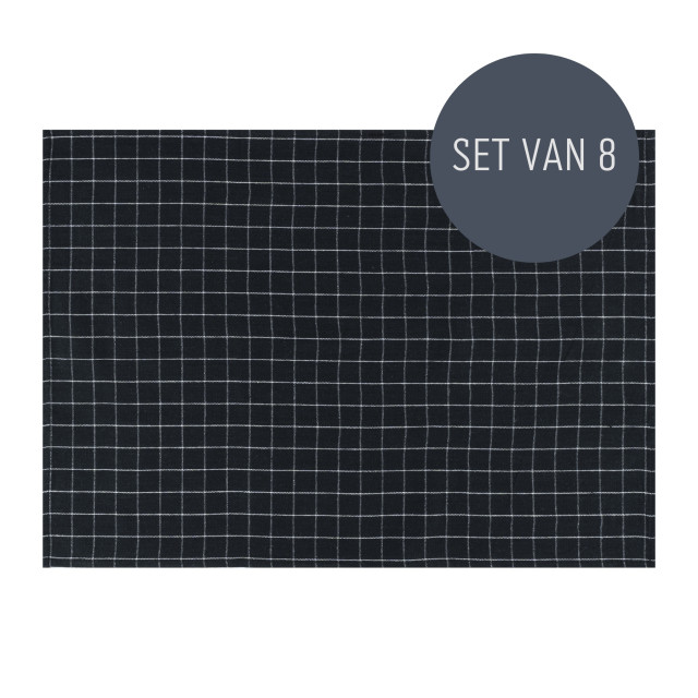 Krumble Theedoek met ruitpatroon klein zwart set van 8 3016918 large