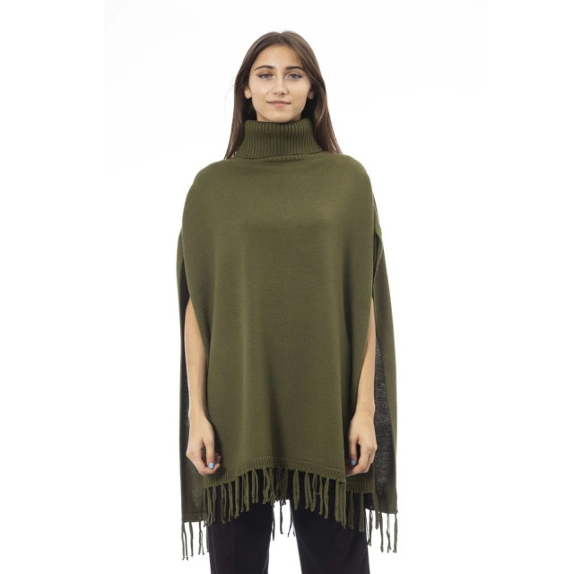 Alpha Studio Wol turtleneck poncho van Groene Wol Turtleneck Poncho van Alpha Studio large