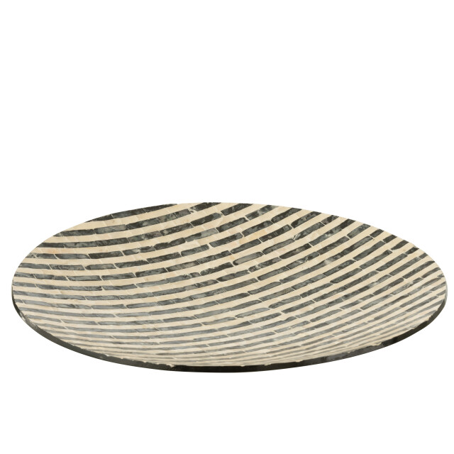J-Line plateau rond strepen zeeschelpen/mdf zwart/wit 45x45x6cm 3015395 large