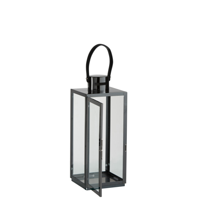 J-Line lantaarn vierkant metaal/glas zwart 17.5x16.5x51cm 3003373 large