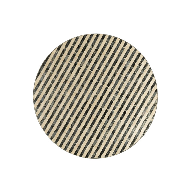 J-Line plateau rond strepen zeeschelpen/mdf zwart/wit 45x45x6cm 3015395 large