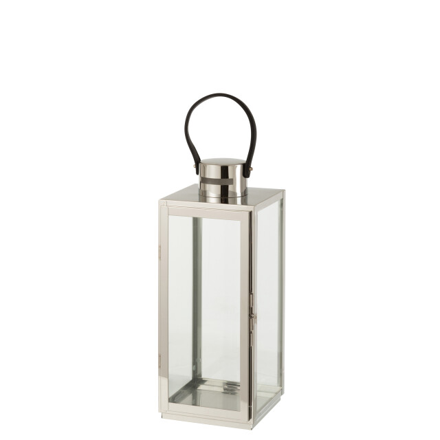 J-Line lantaarn vierkant metaal/glas zilver 17.5x16.5x51cm 3002788 large